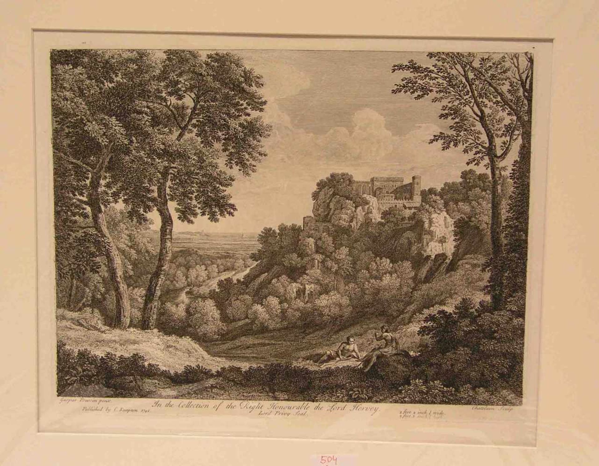 Poussin (Dughet Gaspard, Rom 1615 - 1675): "Italienische Landschaft". Radierung 1741 vonJean B.C.