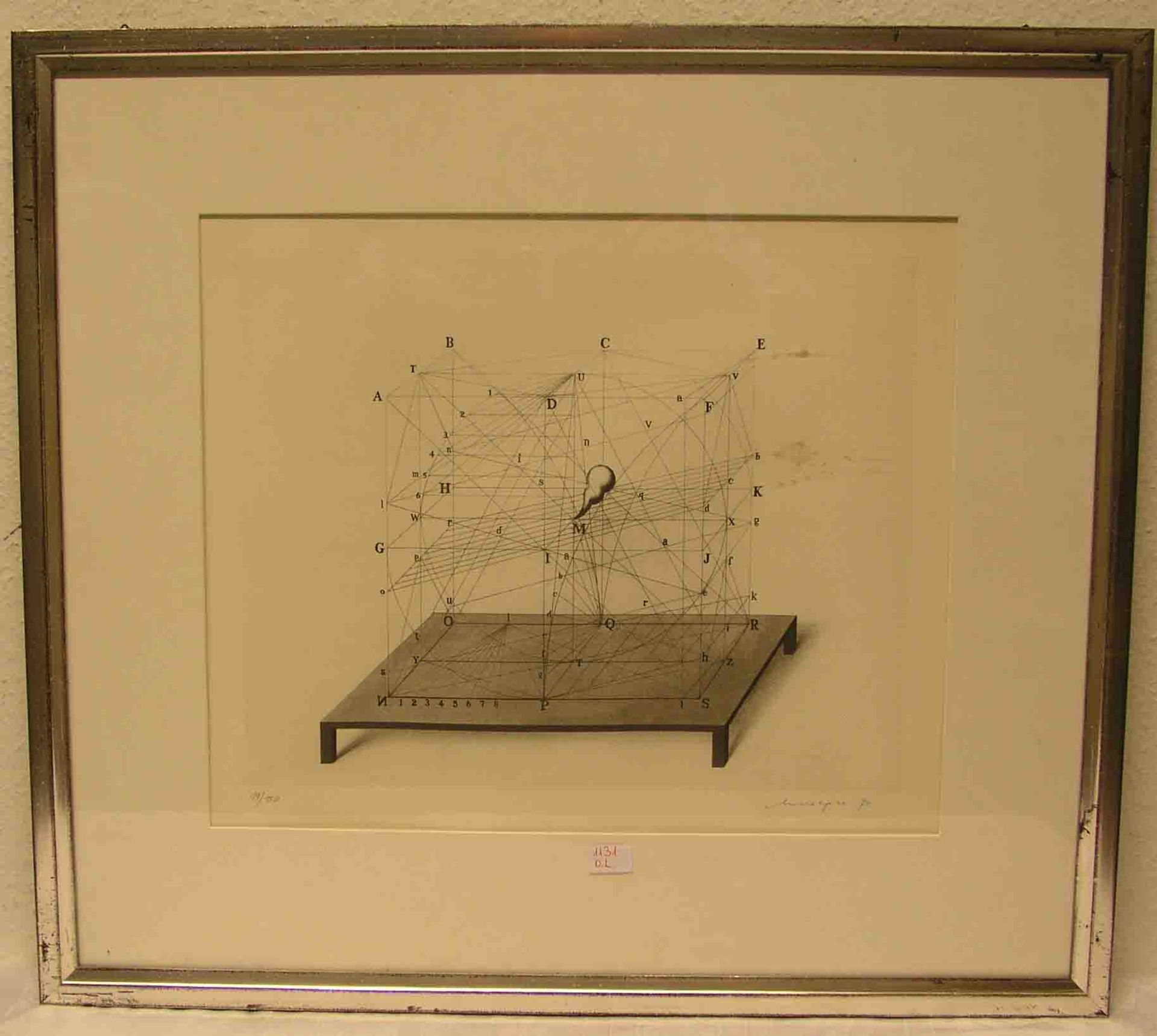 "Geometrische Aufgabe". Radierung, unleserlich signiert, 19/150, (19)74, 34 x 42cm.- - -20.17 %