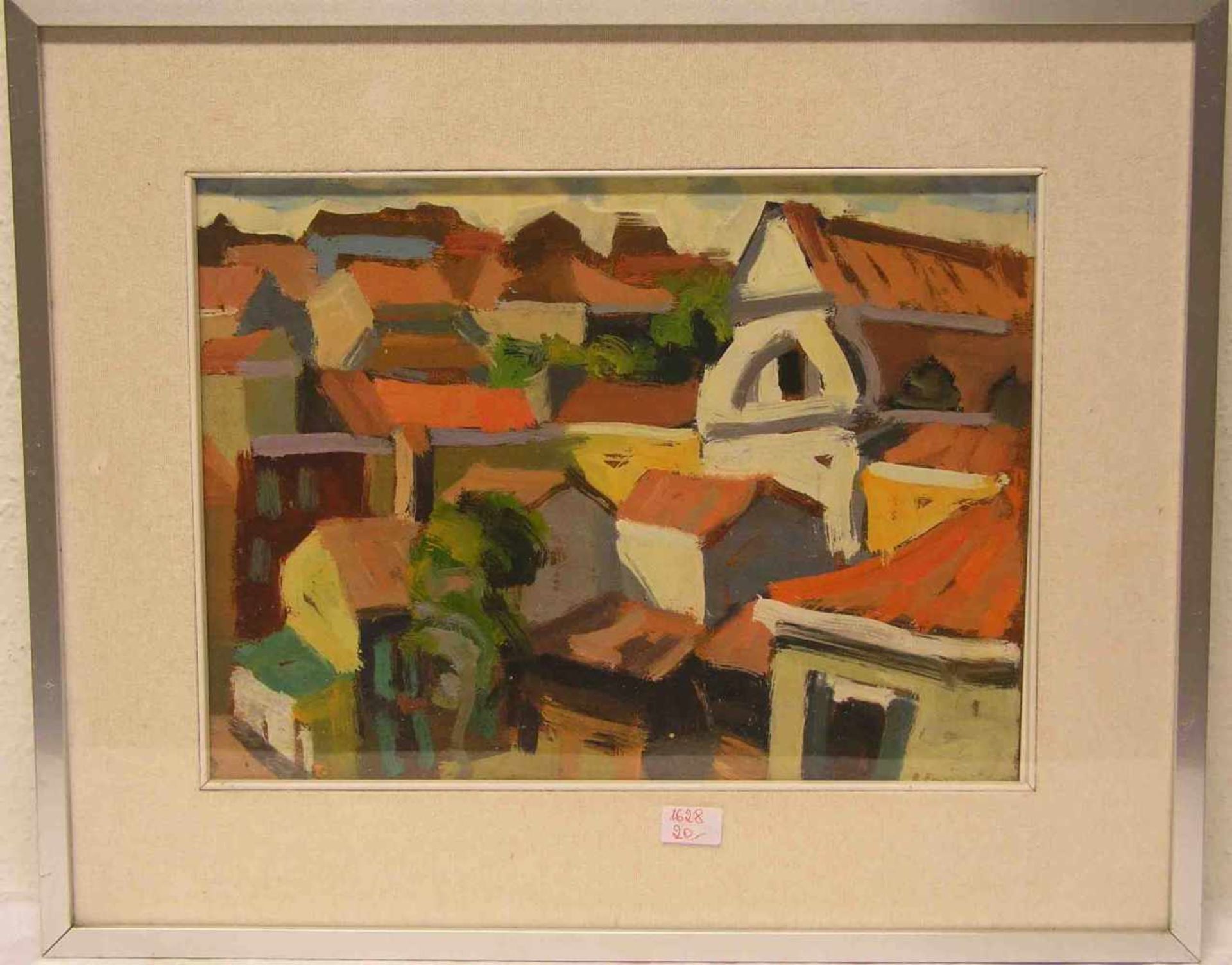 Ferruzzi Roberto (1927 - 2010): "Blick über die Dächer". Öl/Pressspan, signiert, 28 x38cm, Rahmen