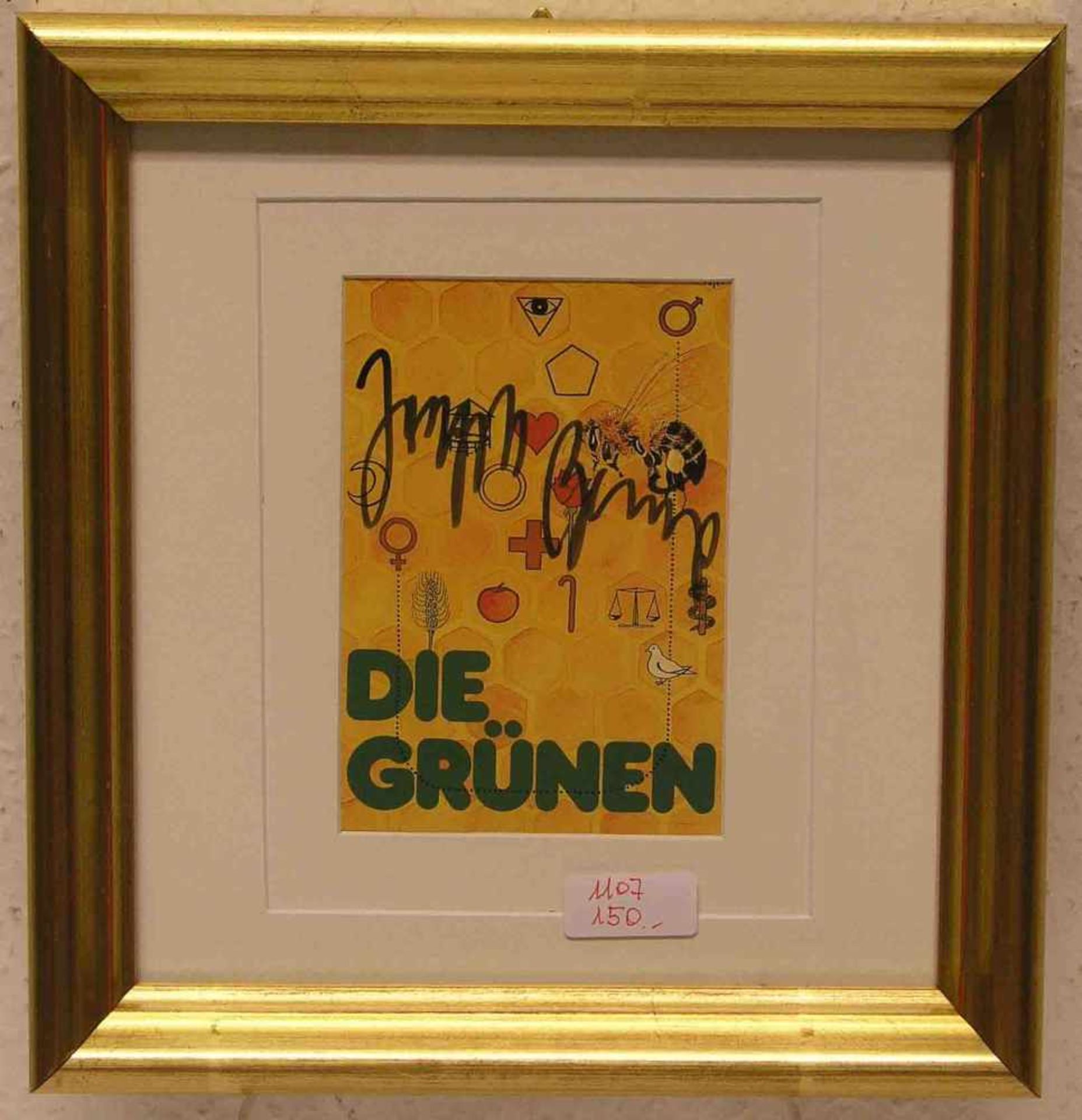 Beuys, Joseph: "Die Grünen". Multiple, signiert, 28 x 26cm, Rahmen mit Glas.- - -20.17 % buyer's