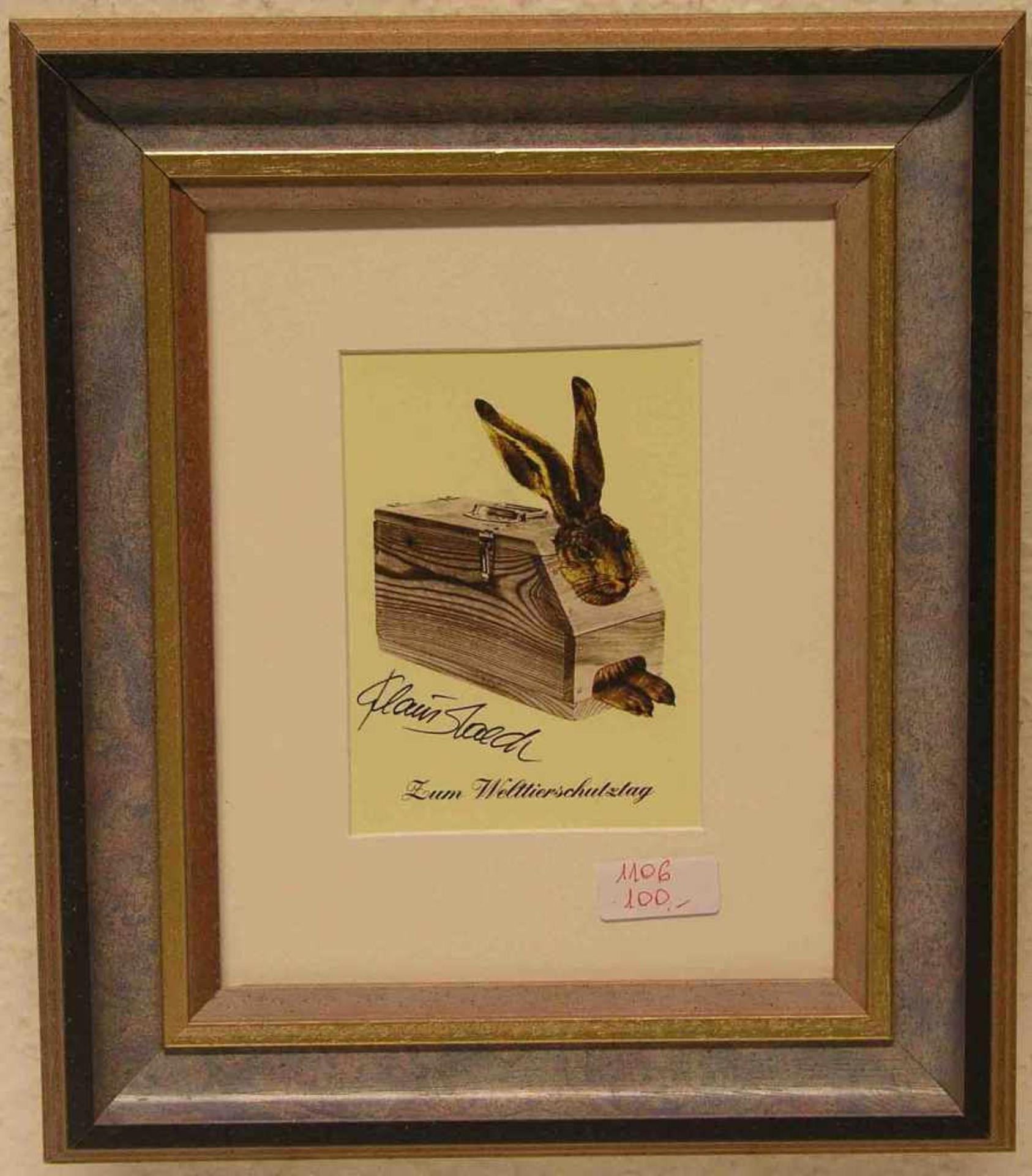 Staeck, Klaus: "Dürer-Hase" 1987. Multiple, signiert, 34 x 28cm, Rahmen mit Glas.- - -20.17 %