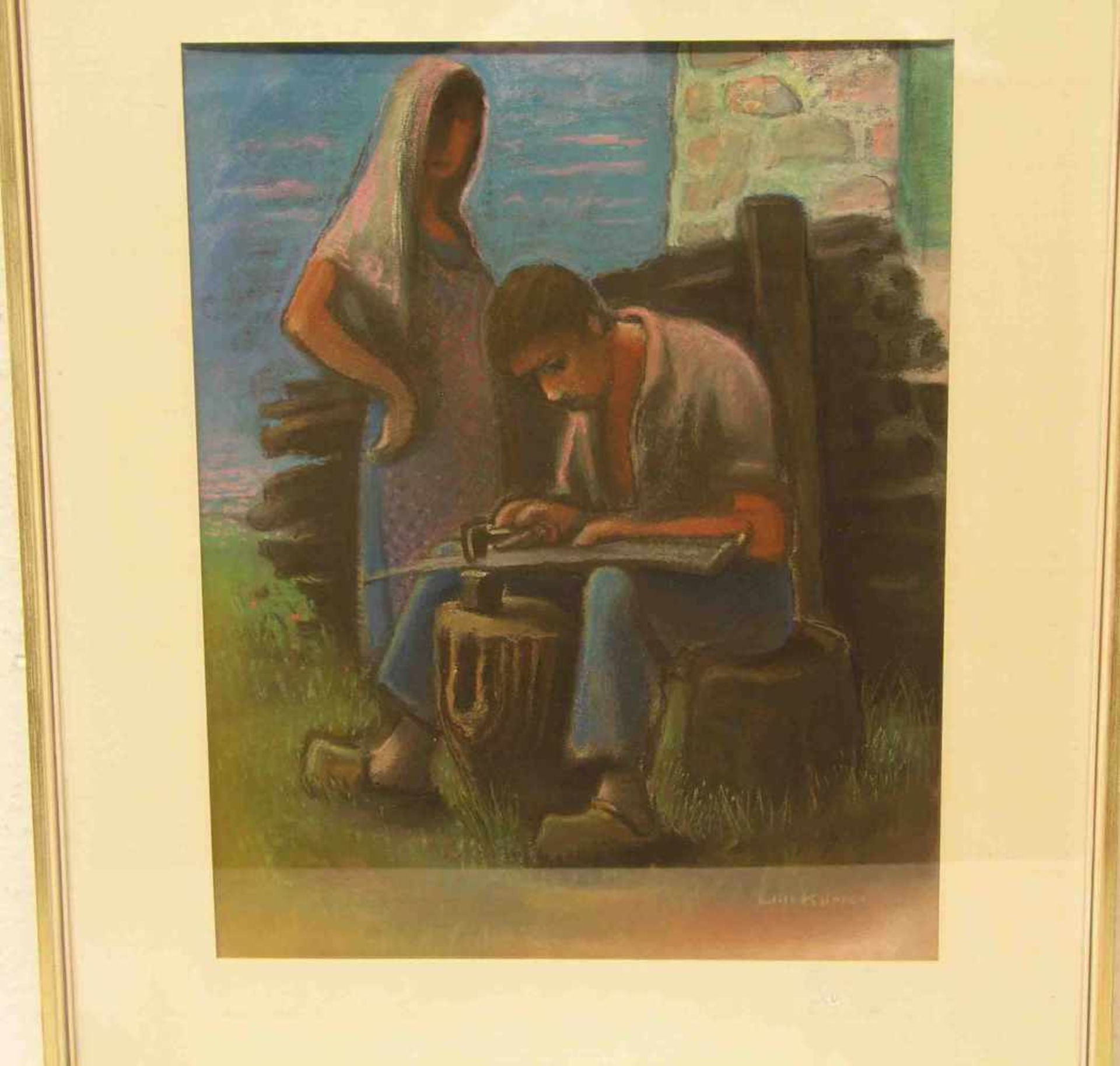 Küpper, Will (1893 - 1972): "Bei der Arbeit". Pastell, signiert, 44 x 35cm. Provenienz:Geschenk