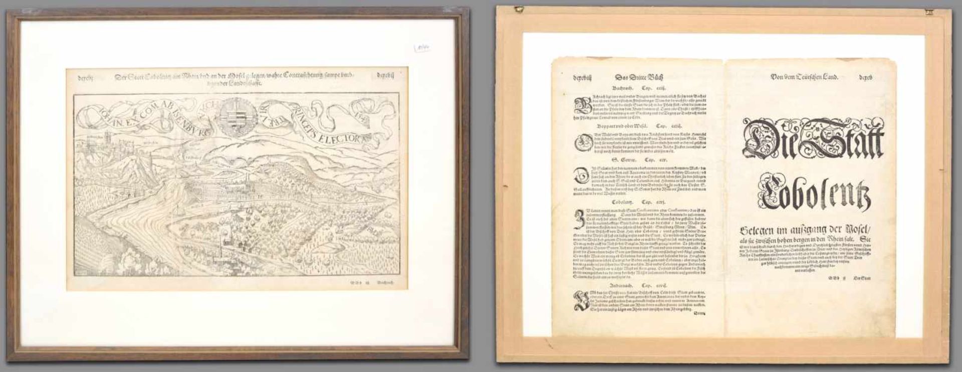 HolzschnittStadtplan von Koblenz, dat. 1549, 26 X 38 cm, im Rahmen