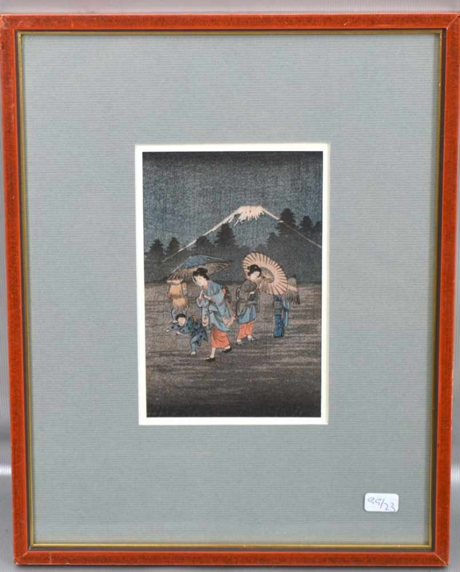 RadierungFrauen und Kinder am Fuß des Fujiyama, 10 X 14 cm, im Rahmen