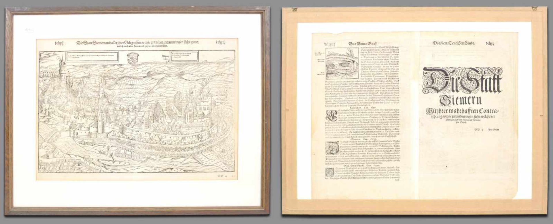 HolzschnittStadtplan von Siemern um 1600, 28 X 40 cm, im Rahmen