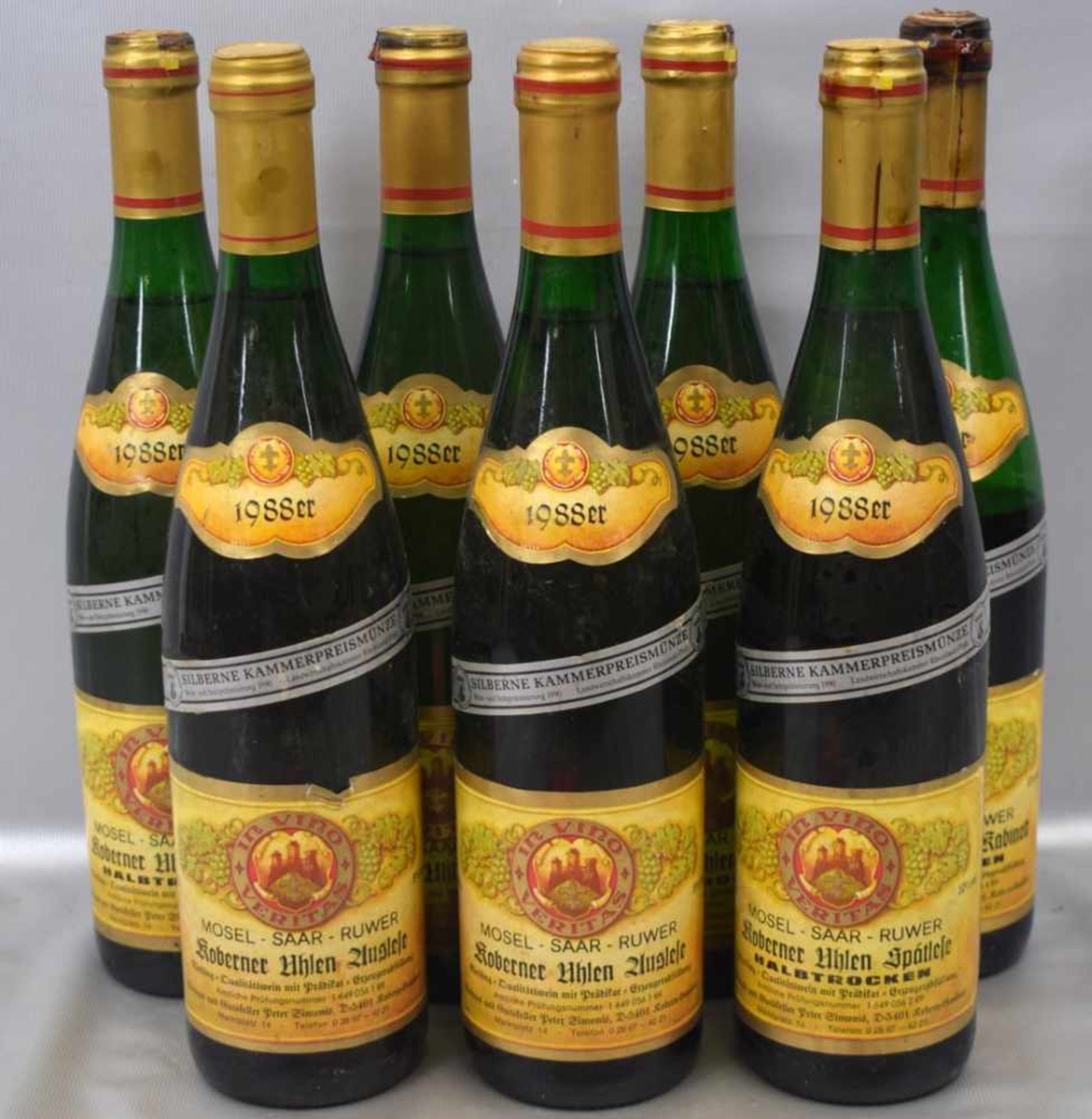 Sieben Flaschen WeißweinKoberner Uhlen Auslese, 1988