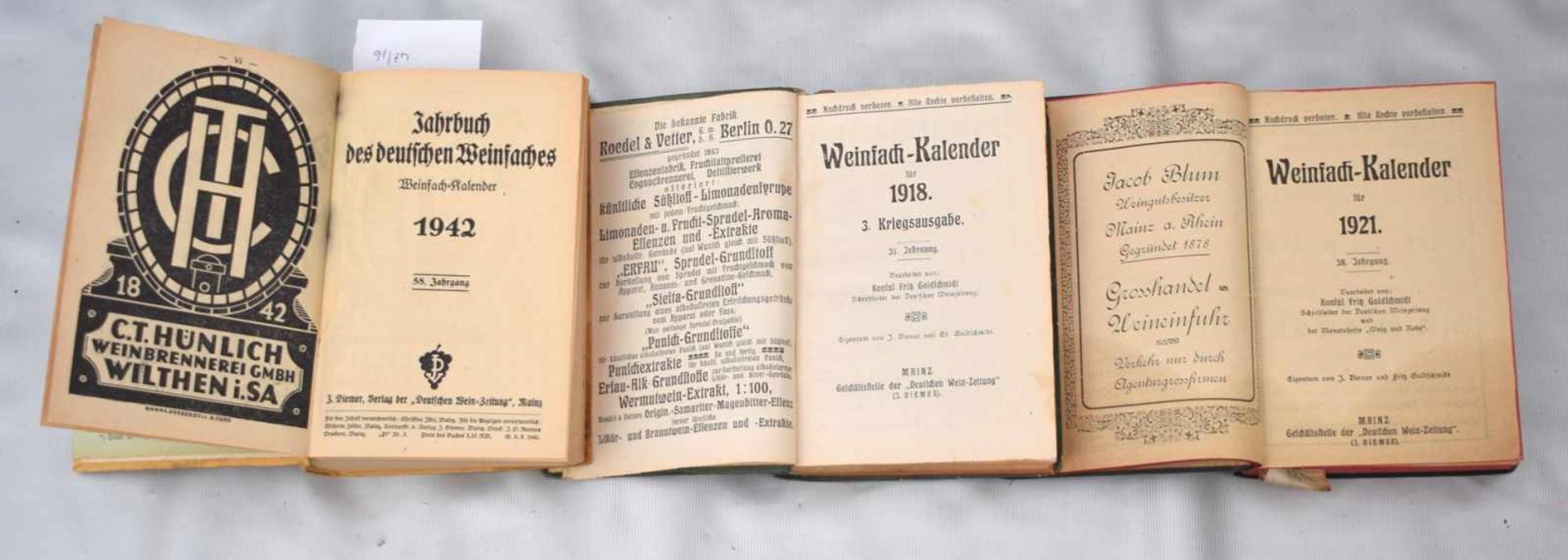 Konvolut Bücher und Kalender1918, 1921 und 1942, ausgegeben von der Firma Deinhardt, Koblenz