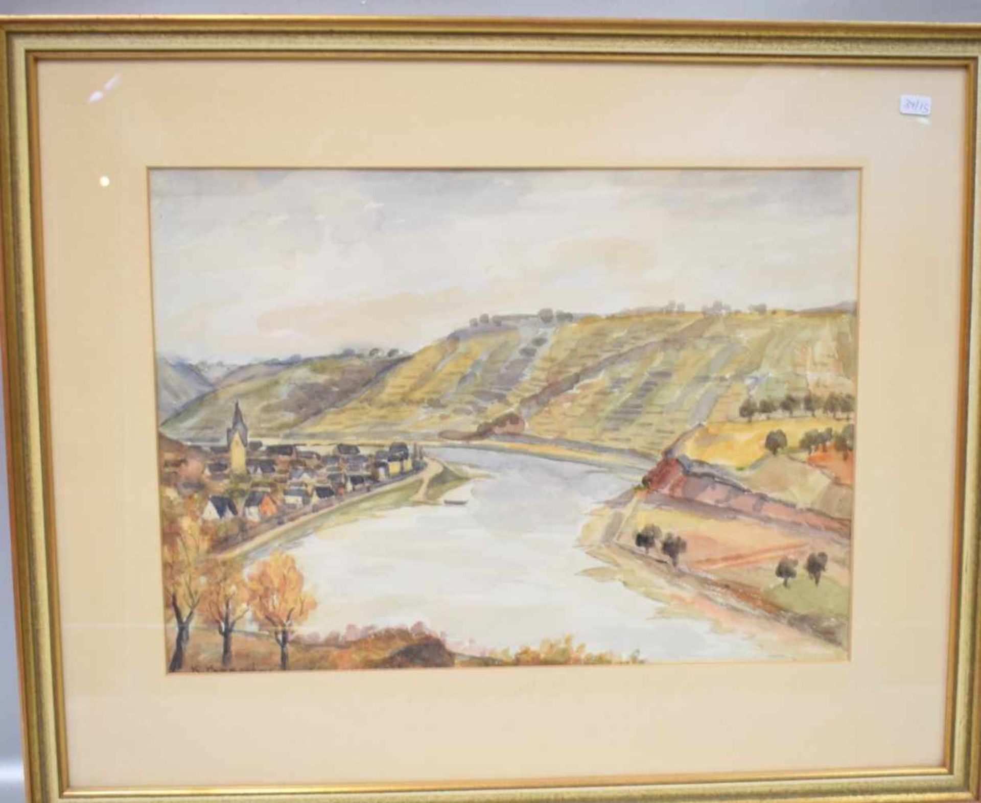 AquarellMosellauf mit Ansicht von Lay, u.l.sign. K. Koester (Karl Koester, 1892-1977 Koblenz), 29