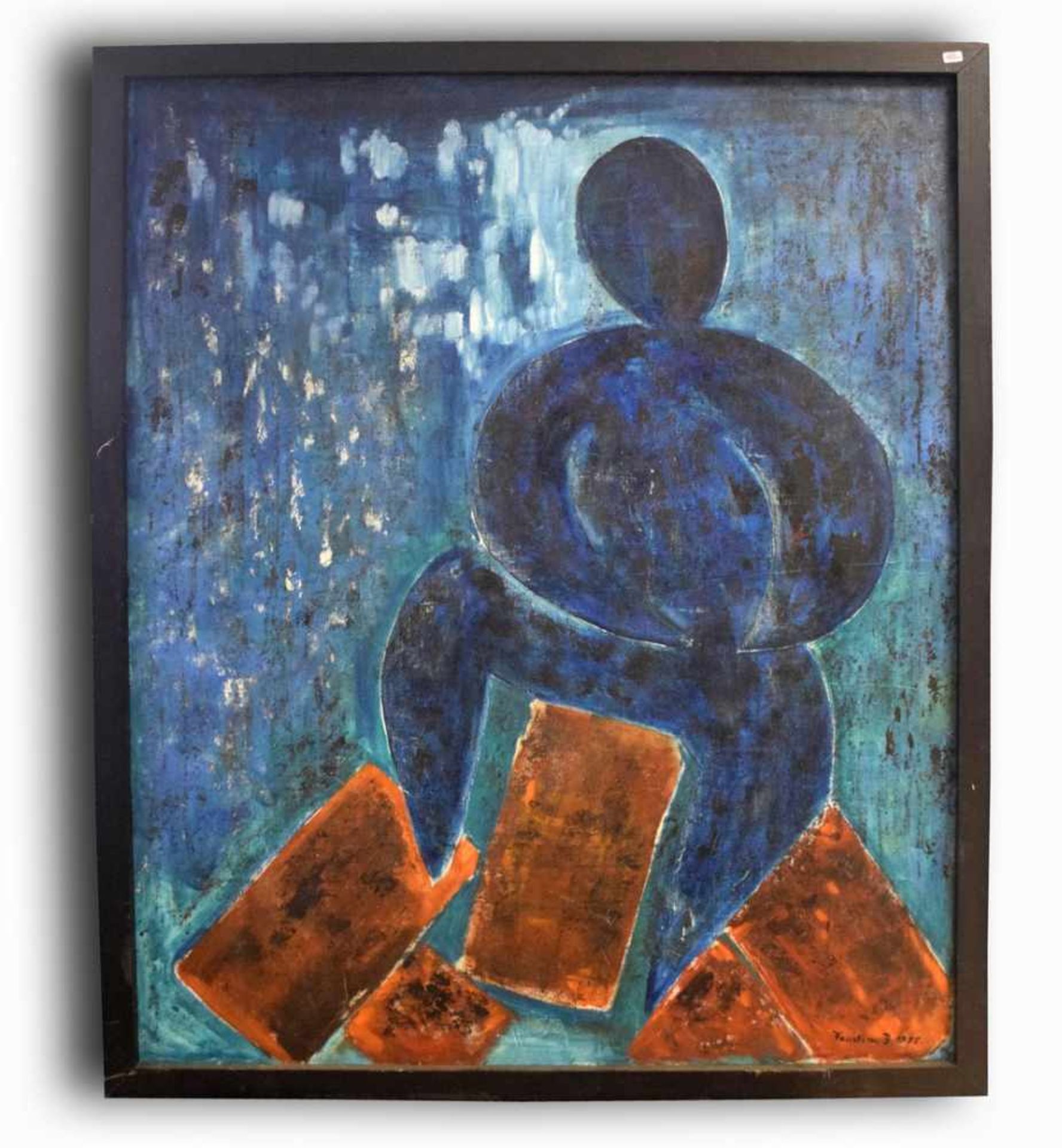 Faustino B.dat. 1995, abstrakte Darstellung einer Person in blau, Öl/Lwd., u.r.sign. und dat., 80