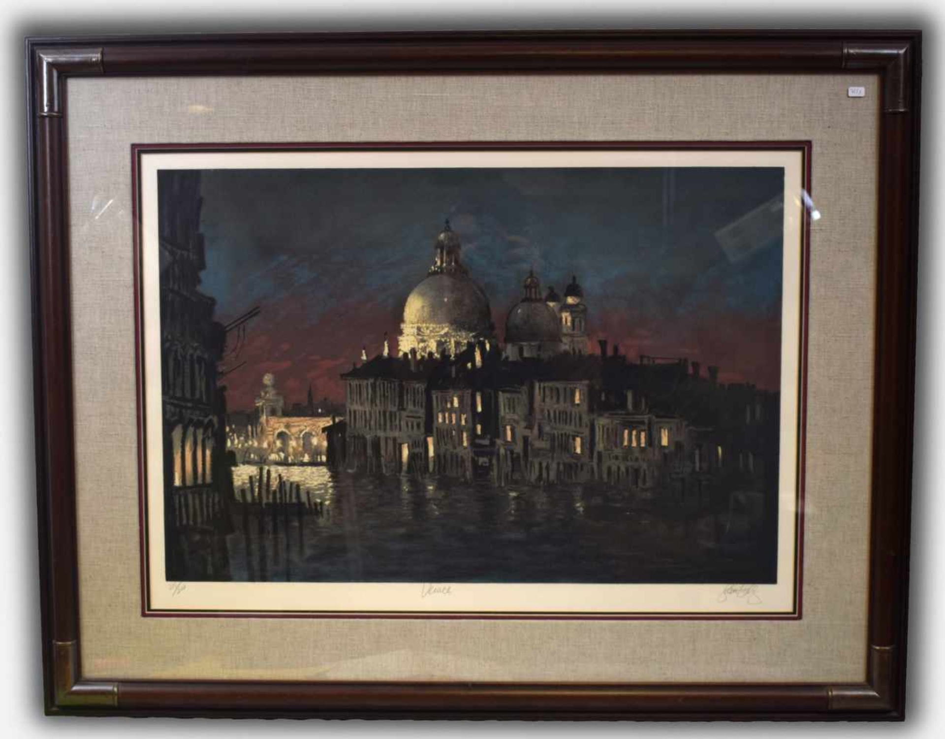 LithografieAnsicht von Venedig bei Nacht, 215/300, u.r.sign. John Kelly, 48 X 70 cm, im Rahmen