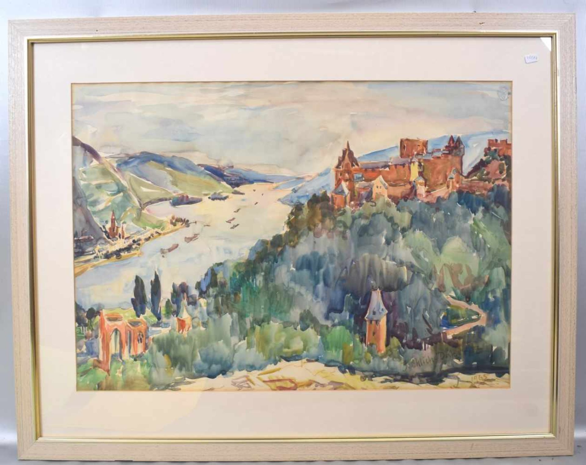 AquarellAnsicht von Bacharach mit der Wernerkapelle, u.r.sign. Johanna Ehlich-Däberitz (1904-1986)