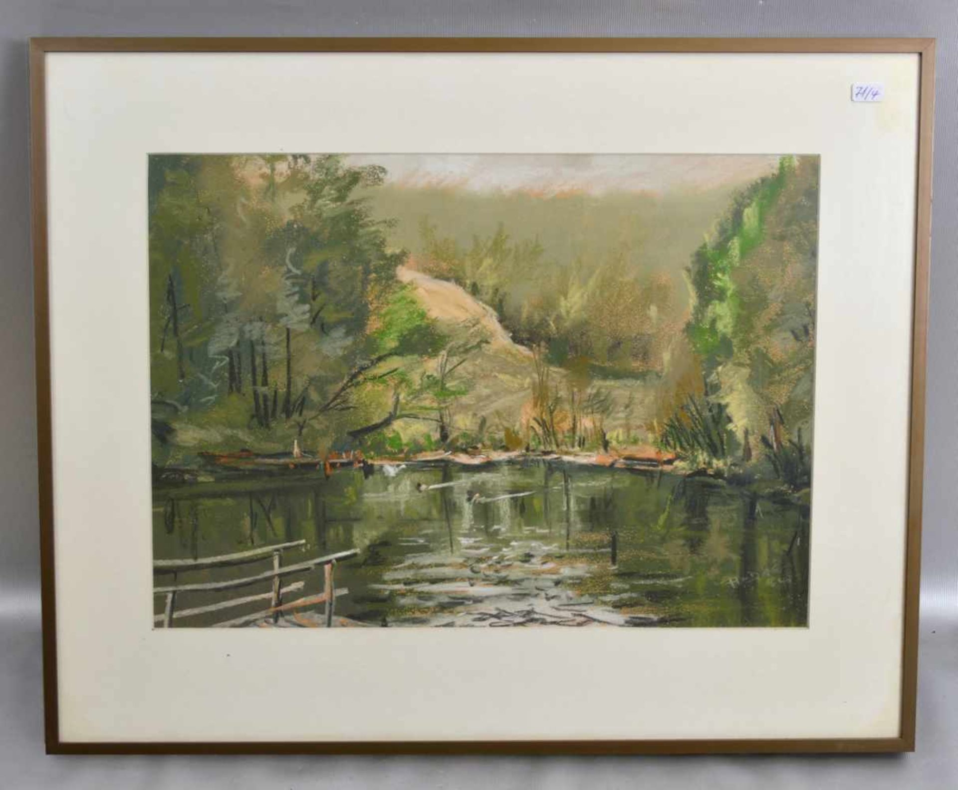 AquarellWaldsee mit Enten, u.r.sign. Andre und dat. 84, 27 X 38 cm, Rahmen