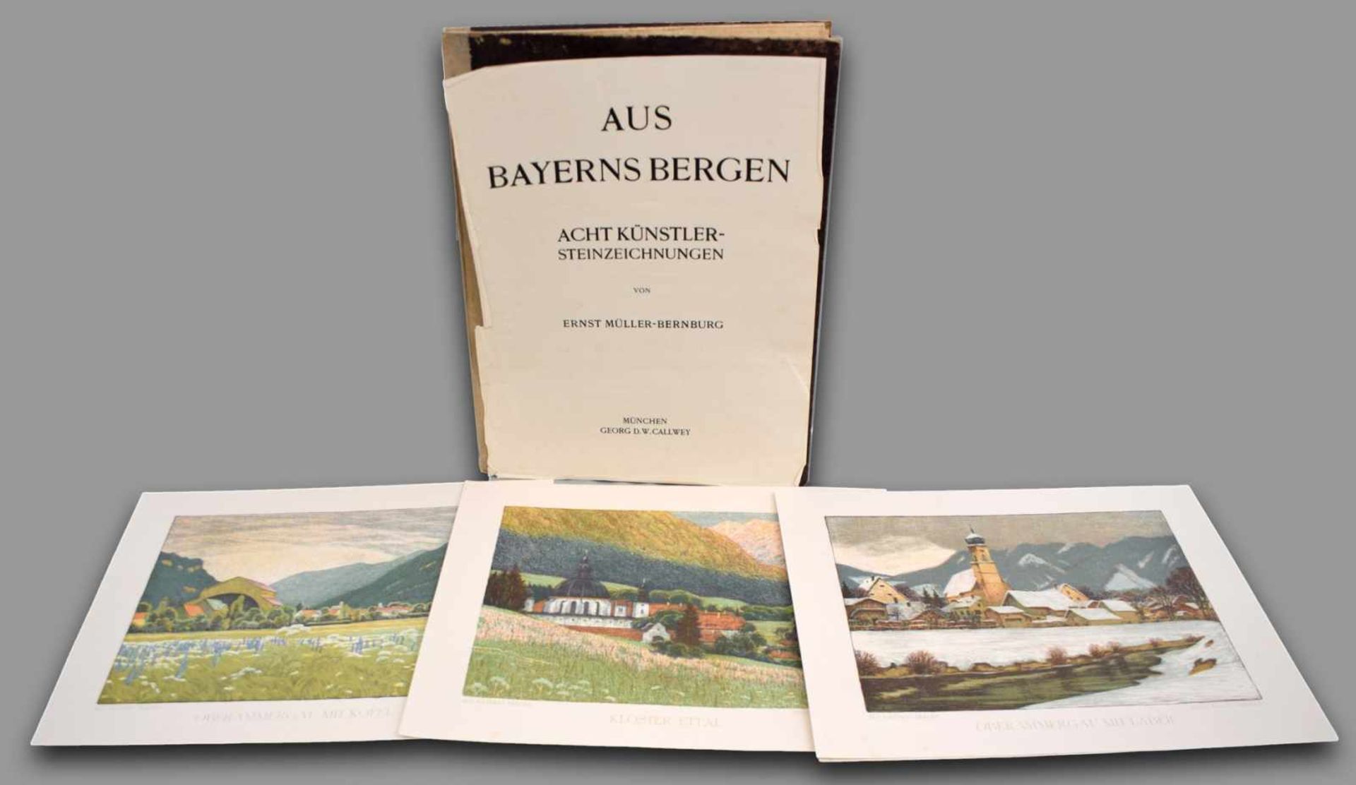 Acht KünstlersteinzeichnungenAus Bayerns Bergen, von Ernst Müller-Bernburg, in einer Mappe, um 1900