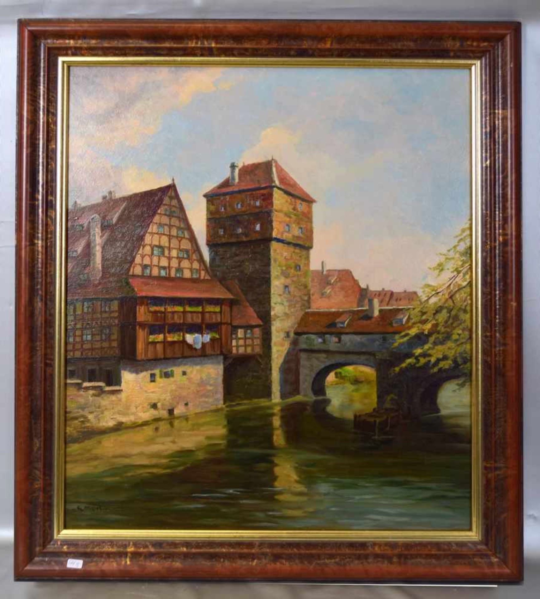 G. MartinMitte 20. Jh., der Henkersteg in Nürnberg, Öl/Malpappe, u.l.sign., 60 X 50 cm, Rahmen