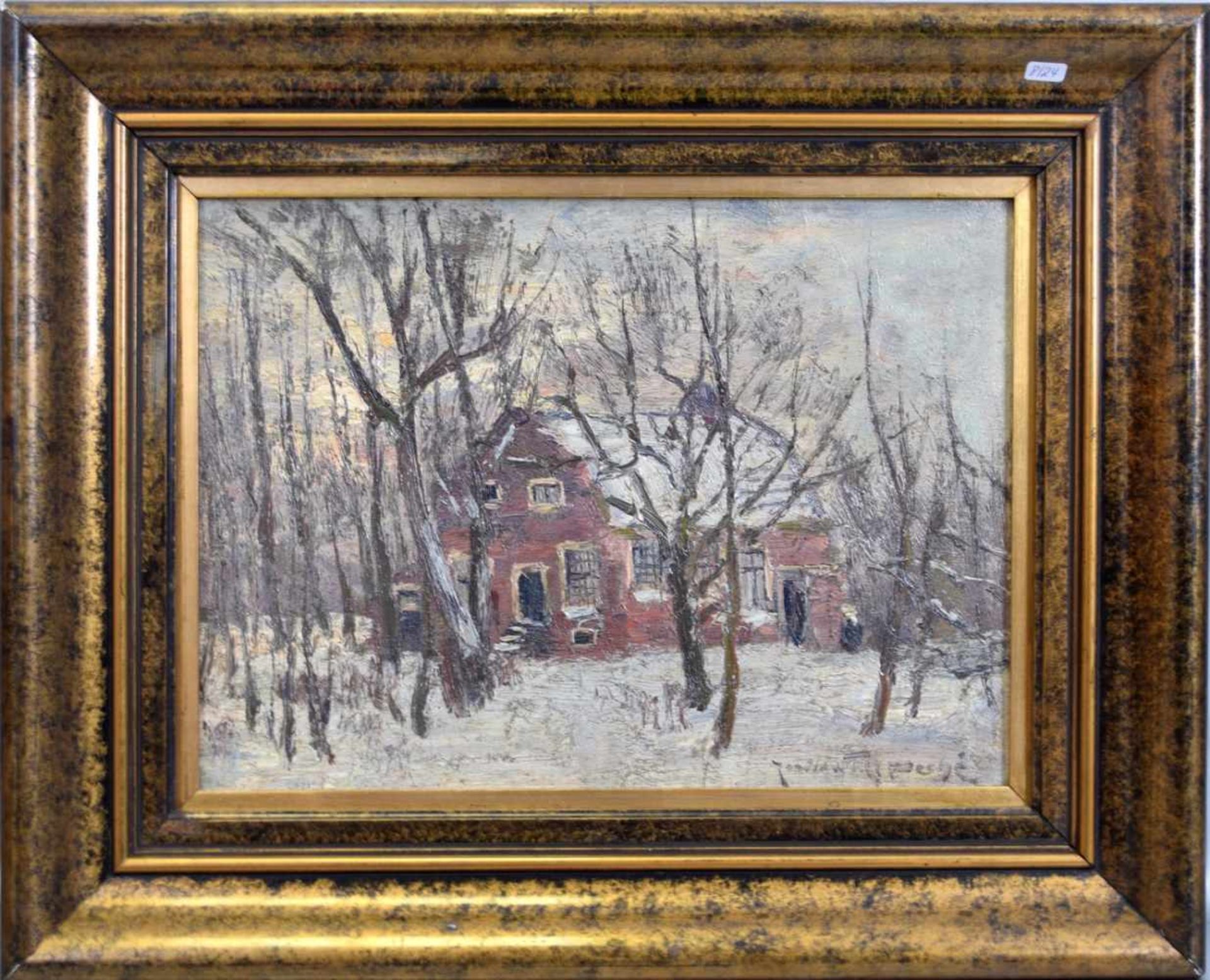 Unbekannter MalerAnfang 20. Jh., Haus im Winter, Öl/Hartfaserplatte, u.r.sign., 28 X 38 cm, Rahmen
