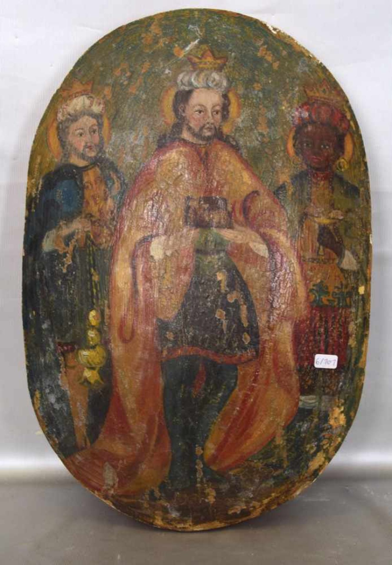 Unbekannter Maler18./19. Jh., die Heiligen drei Könige, auf ovale Holzplatte gemalt, 26 X 39 cm,