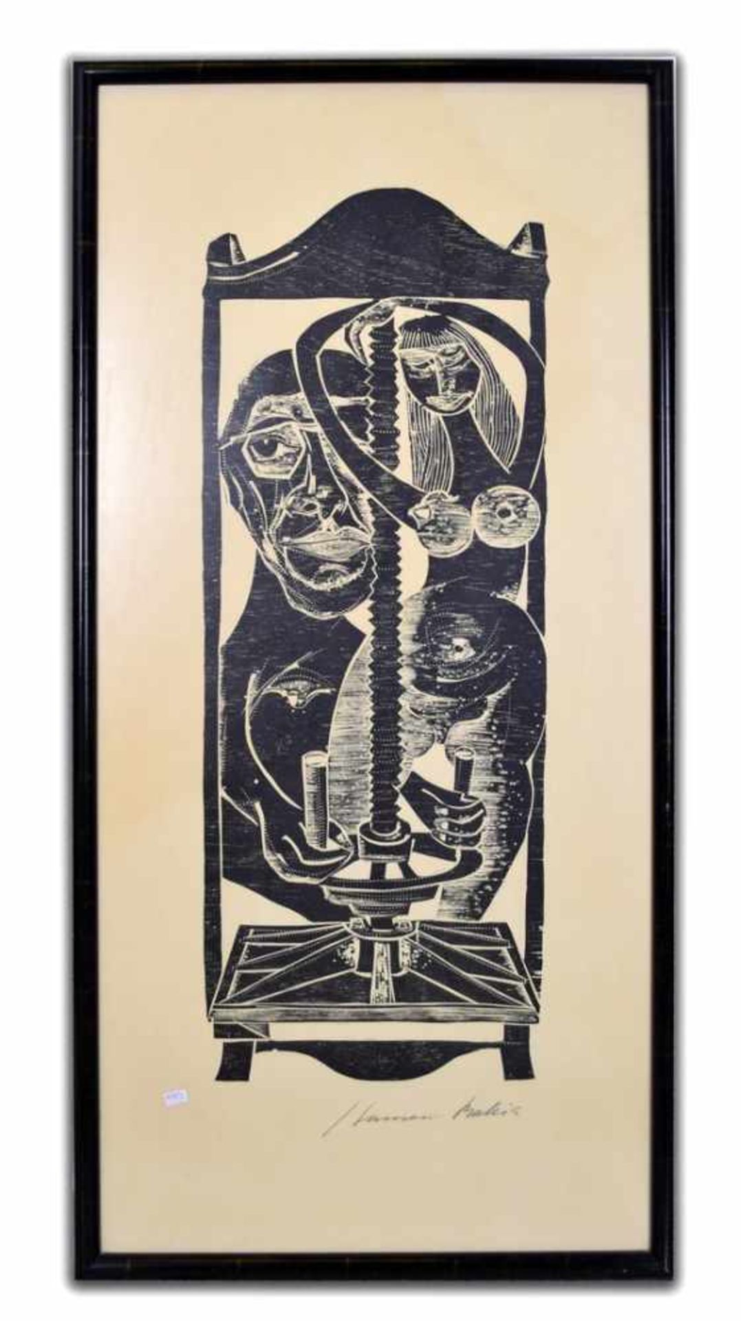 LithografieDie Presse, u.r.sign. Hansen Bahia, im schwarzen Rahmen, 45 X 96 cm