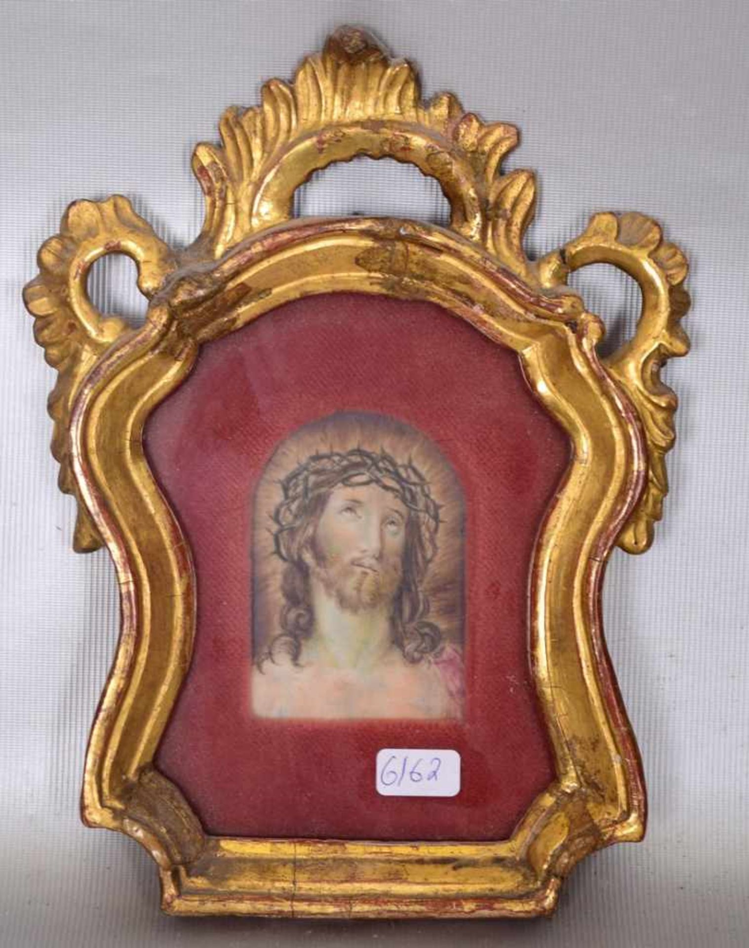 MiniaturChristus mit Dornenkrone, 19 X 14 cm, aufwendig verzierter Barock-Goldrahmen, 18./19. Jh.