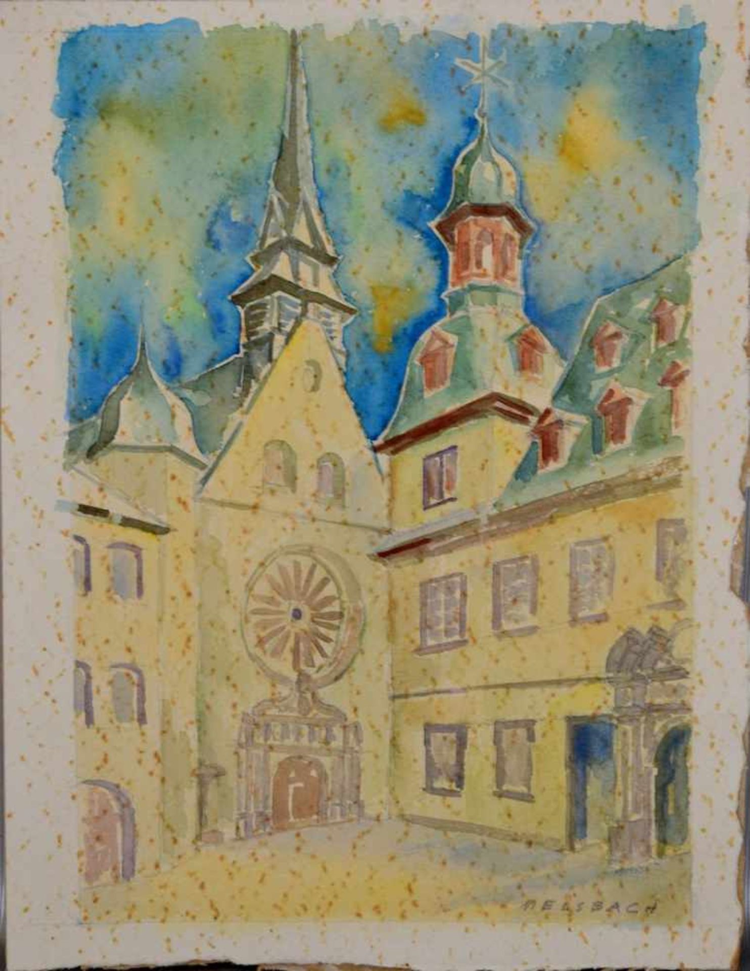 AquarellDie Jesuitenkirche in Koblenz, u.r.sign. Melsbach, Koblenzer Maler, 21 X 31 cm, ohne Rahmen