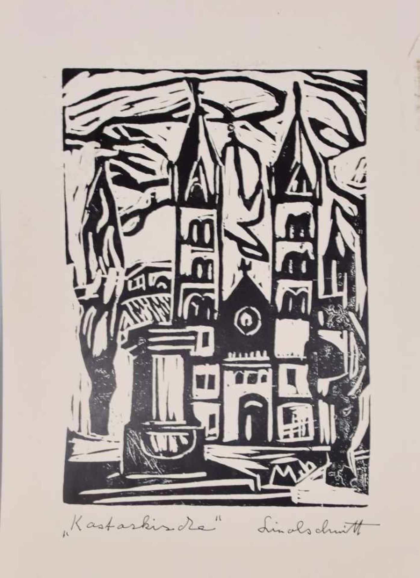 LinolschnittDie Kastorkirche in Koblenz, von Milo, 17 X 24 cm, ohne Rahmen