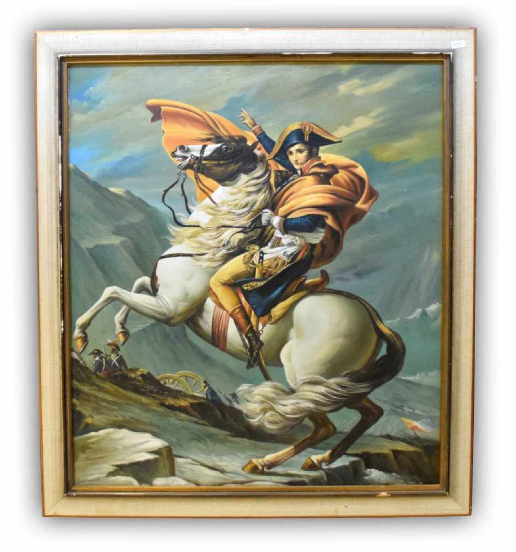 Unbekannter Maler20. Jh., Napoleon Bonaparte zu Pferd, Öl/Hartfaserplatte, 51 X 60 cm, Rahmen