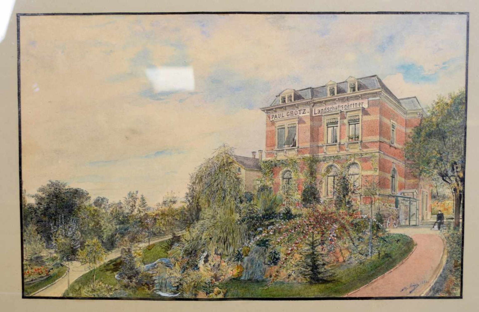 AquarellHerrschaftliches Haus mit Garten, u.r.sign. W.A. Meyer und dat. 1898, 30 X 46 cm, ohne