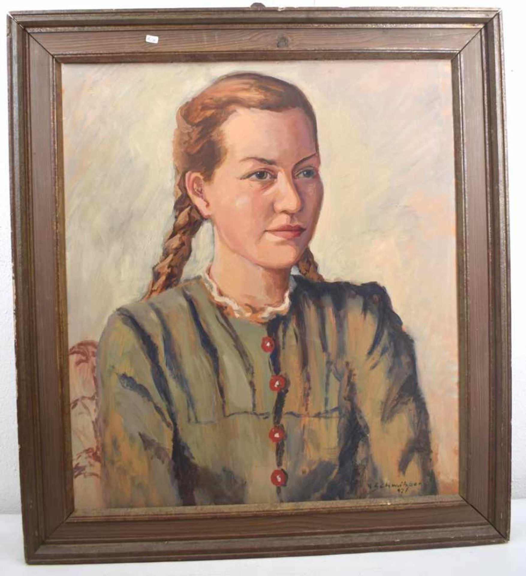 Hermann Schmitz-Bonn1903-1960, Portrait eines Mädchens mit Zöpfen, Öl/Papier, auf Holz aufgezogen,