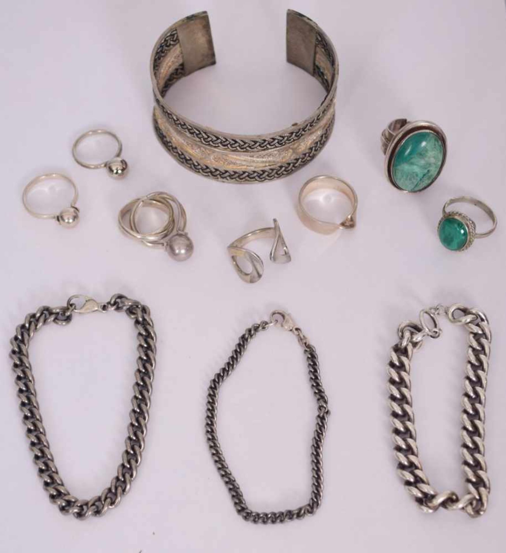 Konvolut ModeschmuckSilber, Ringe und Armbänder, verschiedene Ausführungen