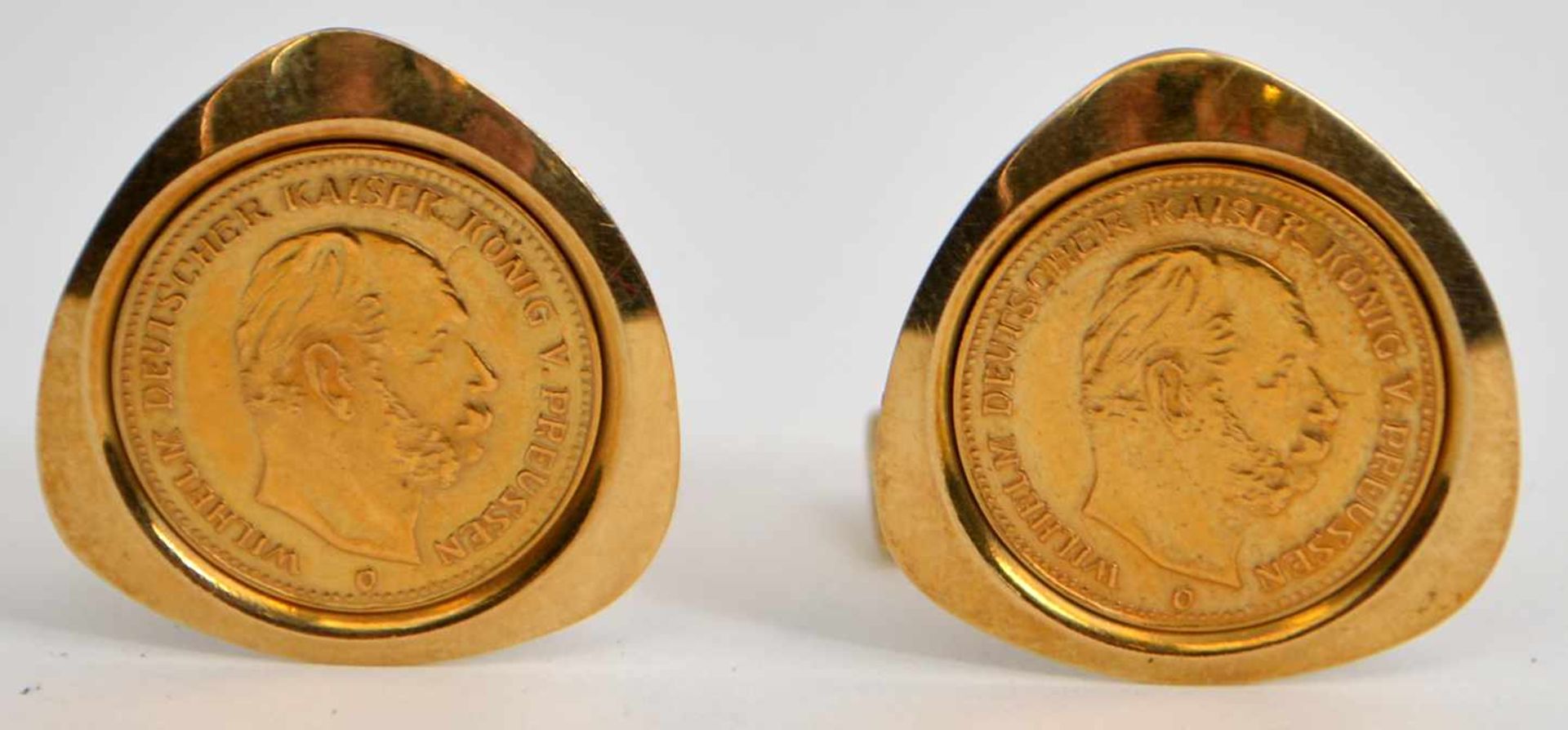 Paar Manschettenknöpfe14 kt. Gelbgold, mit Münze von Kaiser Wilhelm, 13,3 g