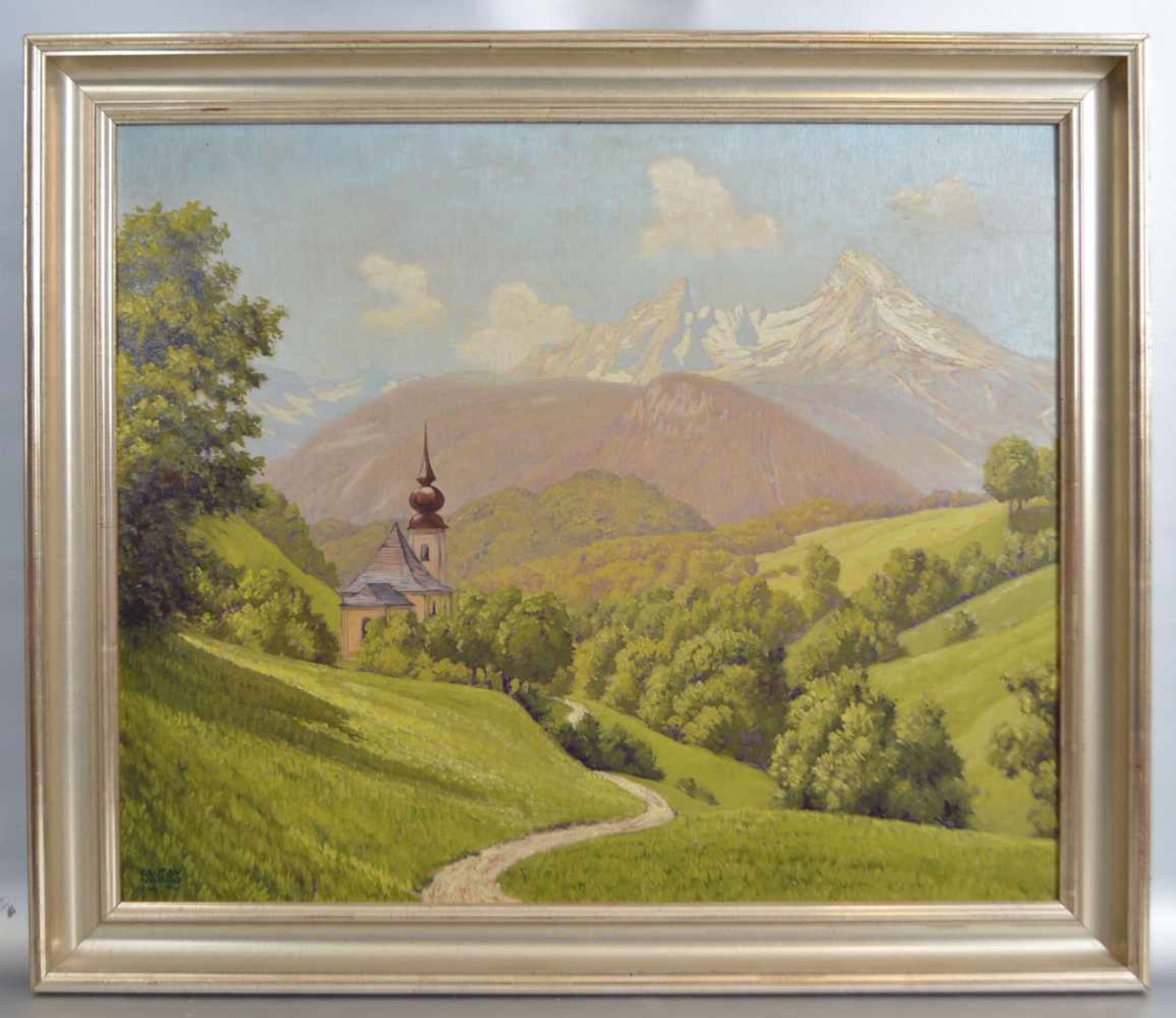 Gustav VargoDüsseldorf, 20. Jh., Kirche im Gebirge in sommerlicher Landschaft, im Hintergrund