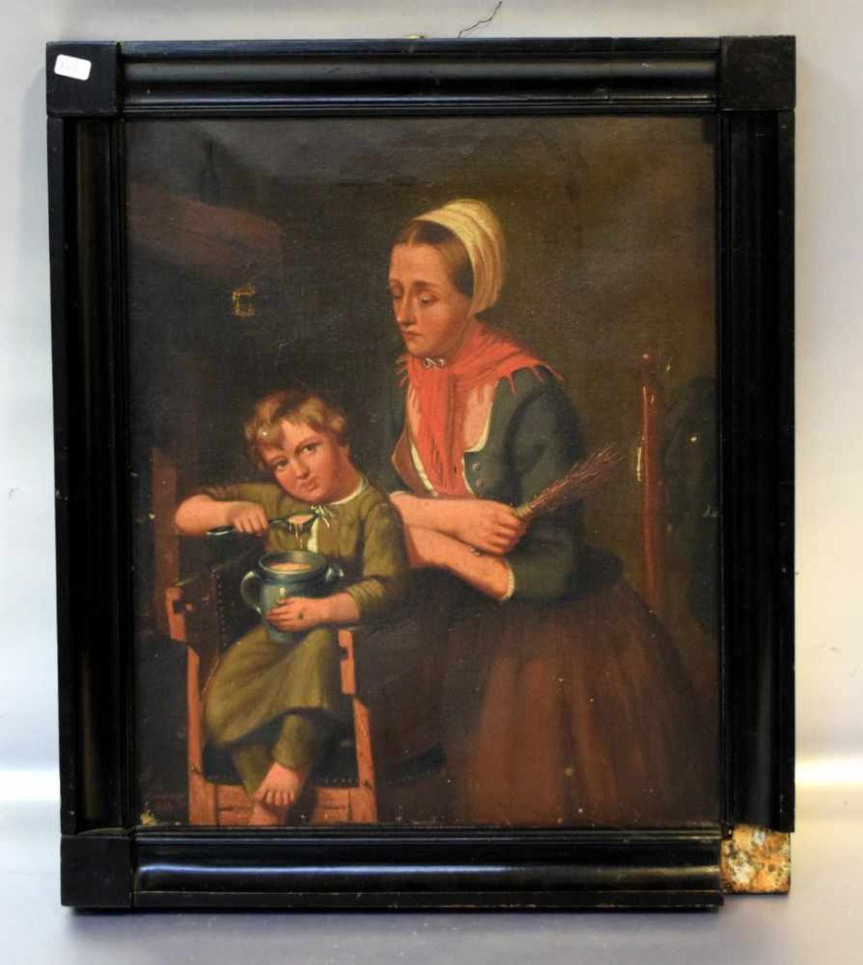 W. Herrnbergerdat. 1854, Mutter mit Kind beim Mahl, Öl/Lwd., u.l.sign. und dat., 33 X 41 cm,