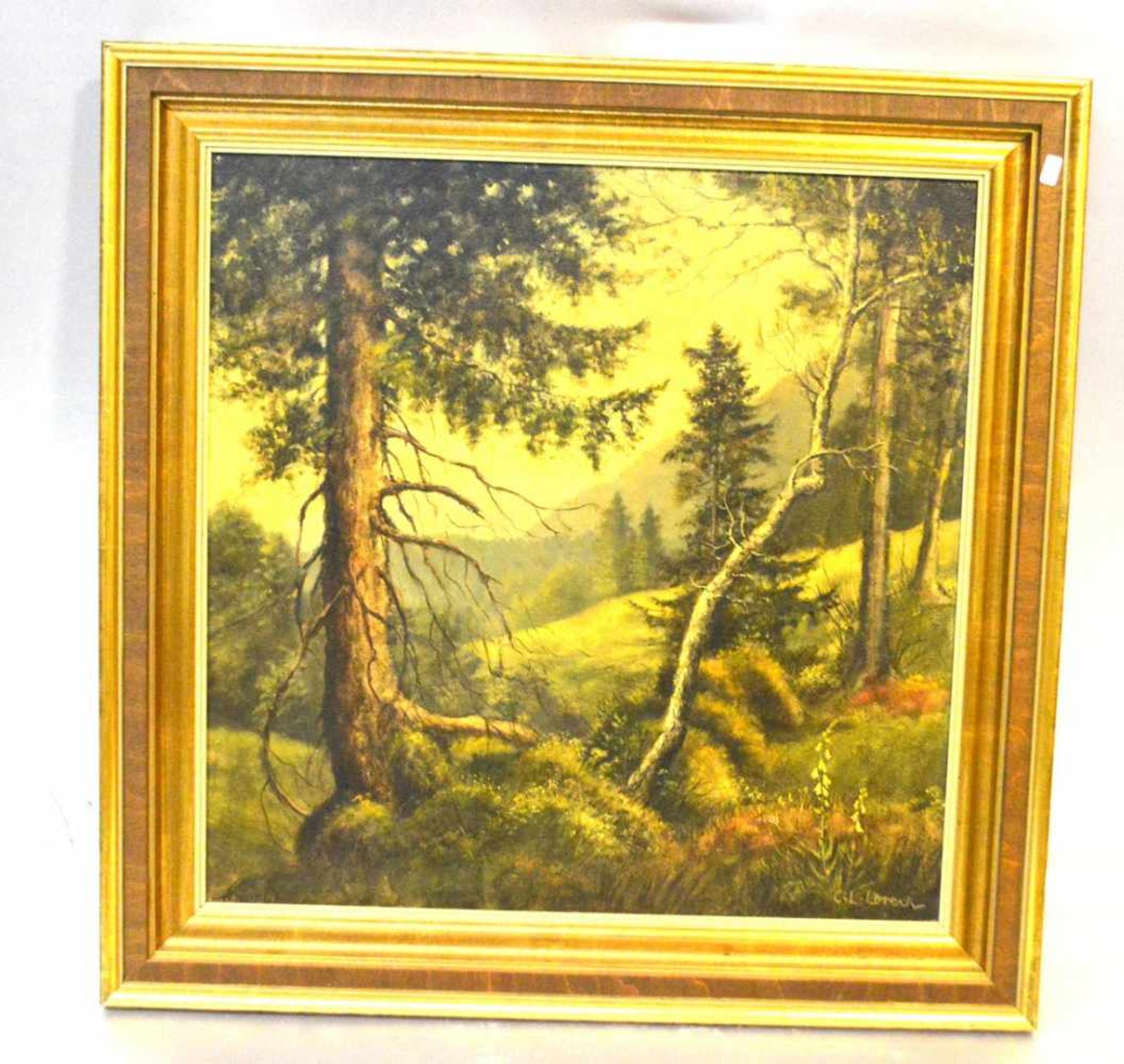 C. L. Loreckum 1955, am Waldrand, Partie bei Garmisch-Partenkirchen, Öl/Hartfaserplatte, 50 X 50 cm,