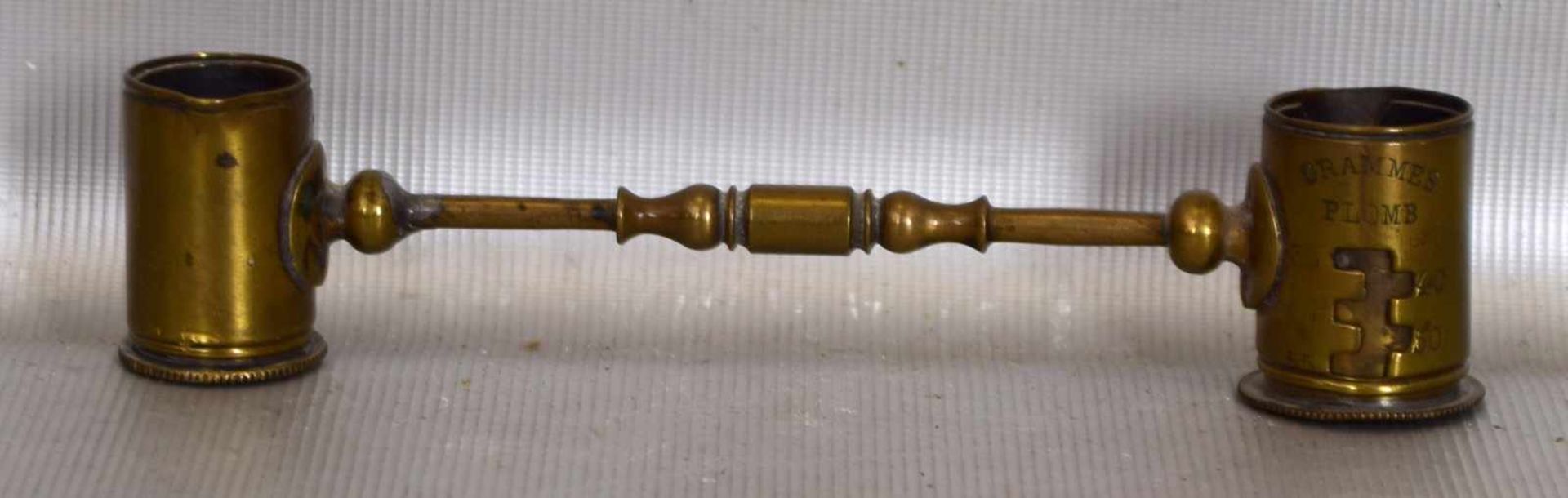 PulvermessbecherMessing, verzierter Griff mit zwei Bechern, L 13 cm, 19. Jh.