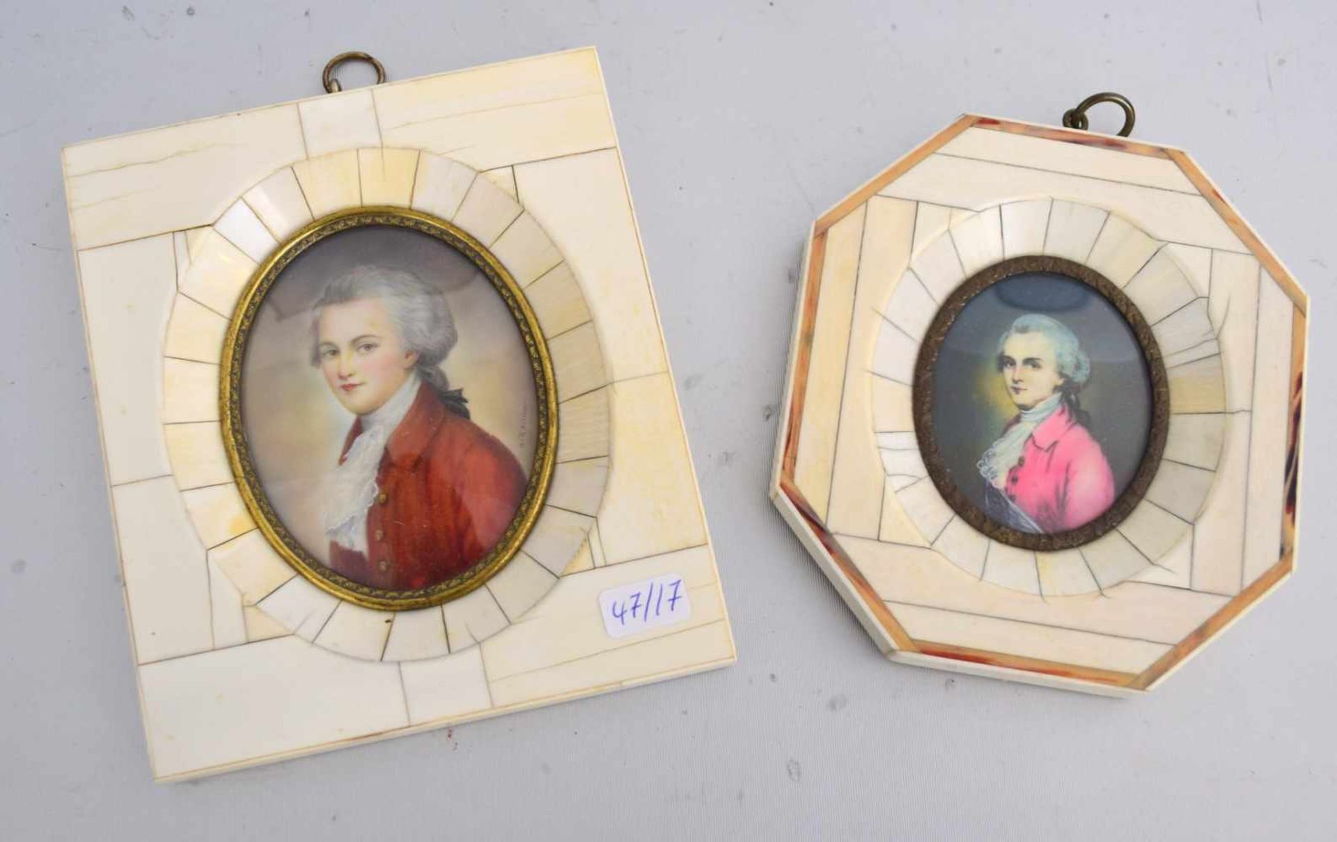 Zwei MiniaturenAnsicht von Mozart und seiner Frau, r.sign., 12 X 14 cm