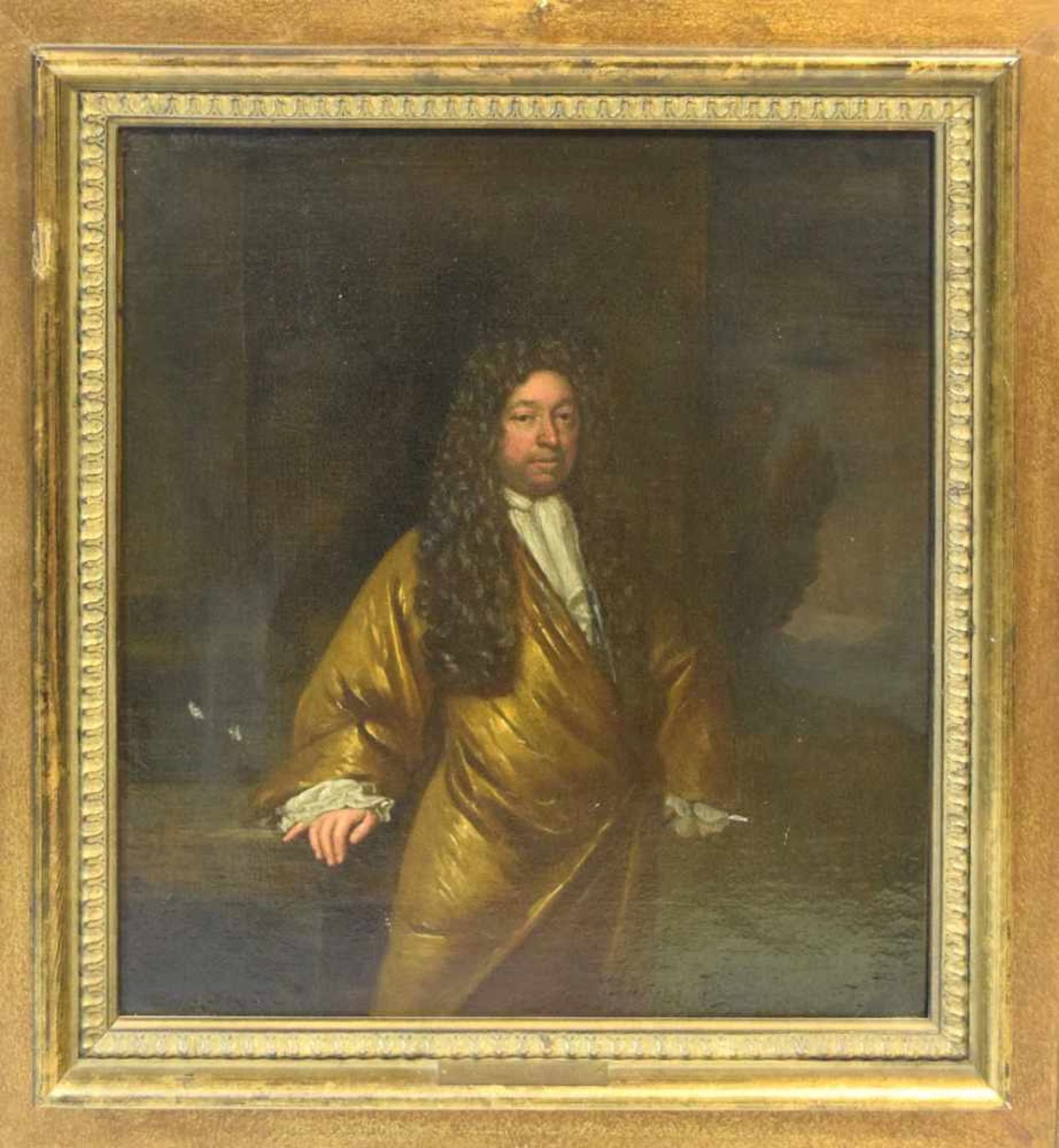 Konstantin Netscher bez.1668-1723 Den Haag, Portrait eines Adligen im goldenen Gewand mit