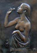 Landry, Fritz Ulysse (1842 Locle - 1927 Neuenburg)"Frauen-Halbportrait" als Bronzerelief; junge Frau