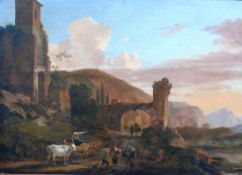 Berghem (auch Bergen), Dirck van (1645 Harlem - 1690)"Bergige Ruinenlandschaft"; auf einem Weg 6