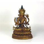 Buddha "AVALOKITESHVARA" (wohl Tibet, 19.Jh.)4-armige Darstellung; sitzend auf Lotussockel;