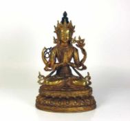 Buddha "AVALOKITESHVARA" (wohl Tibet, 19.Jh.)4-armige Darstellung; sitzend auf Lotussockel;