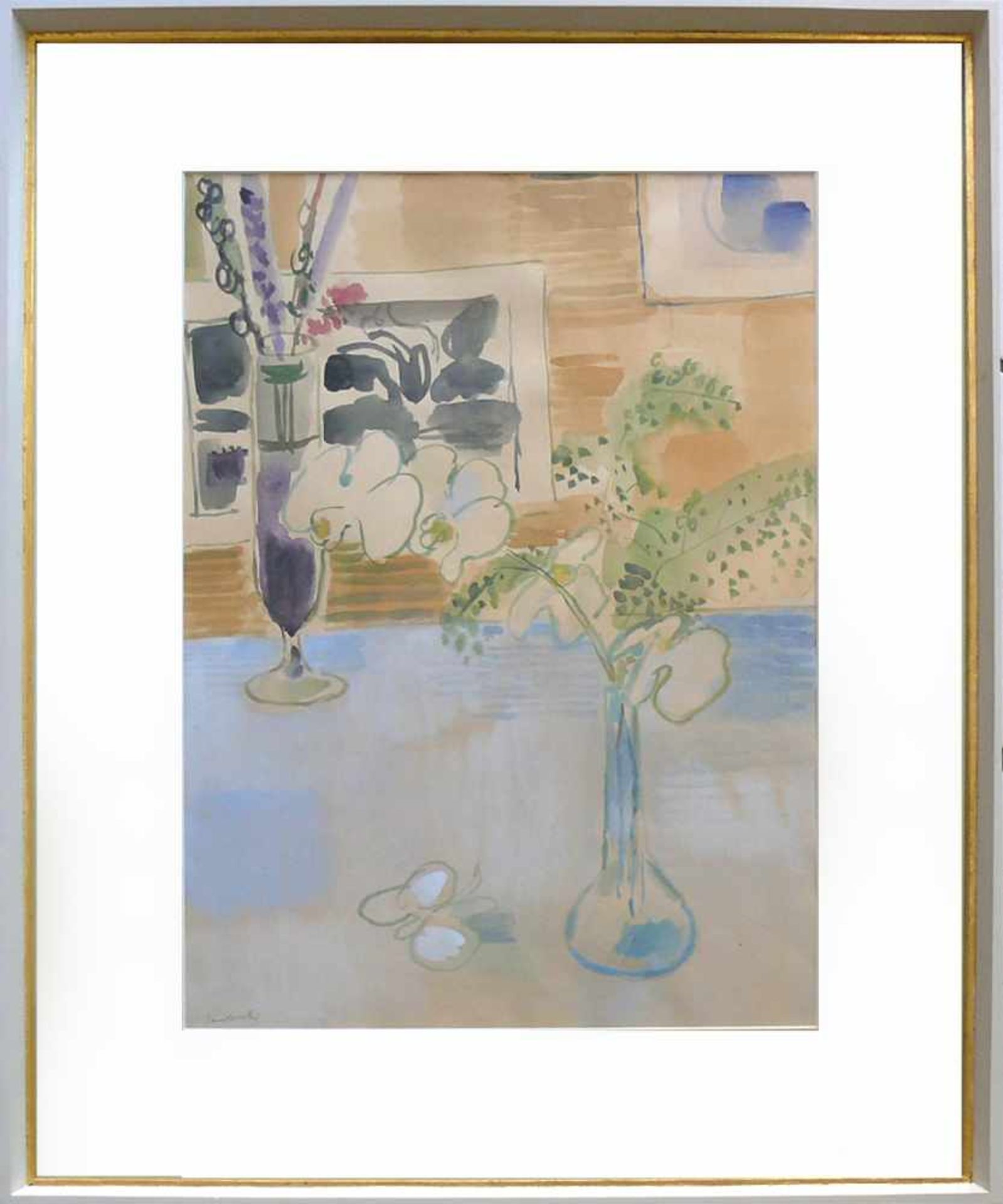 Sauerbruch, Hans (1910 Marburg - 1996 Konstanz)"Blumenstillleben in 2 Vasen"; Aquarell; links - Bild 3 aus 3
