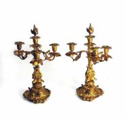 Paar Louis XV-Prunk-Girandolen (Frankreich, Mitte 18.Jh.)jeweils Bronze feuervergoldet; auf 3-