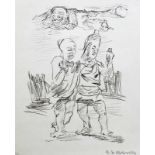 Kokoschka, Oskar (1886 Pöchlarn - 1980 Montreux)"Irische Legende"; Kreide-Lithographie in schwarz/