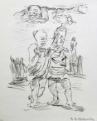 Kokoschka, Oskar (1886 Pöchlarn - 1980 Montreux)"Irische Legende"; Kreide-Lithographie in schwarz/