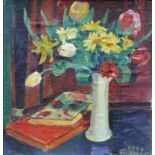 Möller, Otto (1883 Schmiedefeld/Thüringen - 1964 Berlin)"Blumenstillleben in Vase" und Bücher auf