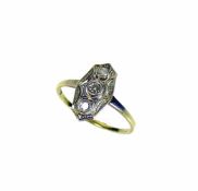 Art Deco-Damenring (um 1920)14ct GG und WG; besetzt mit 3 Diamanten, zus. ca. 0,20ct; Ringgr. 55;