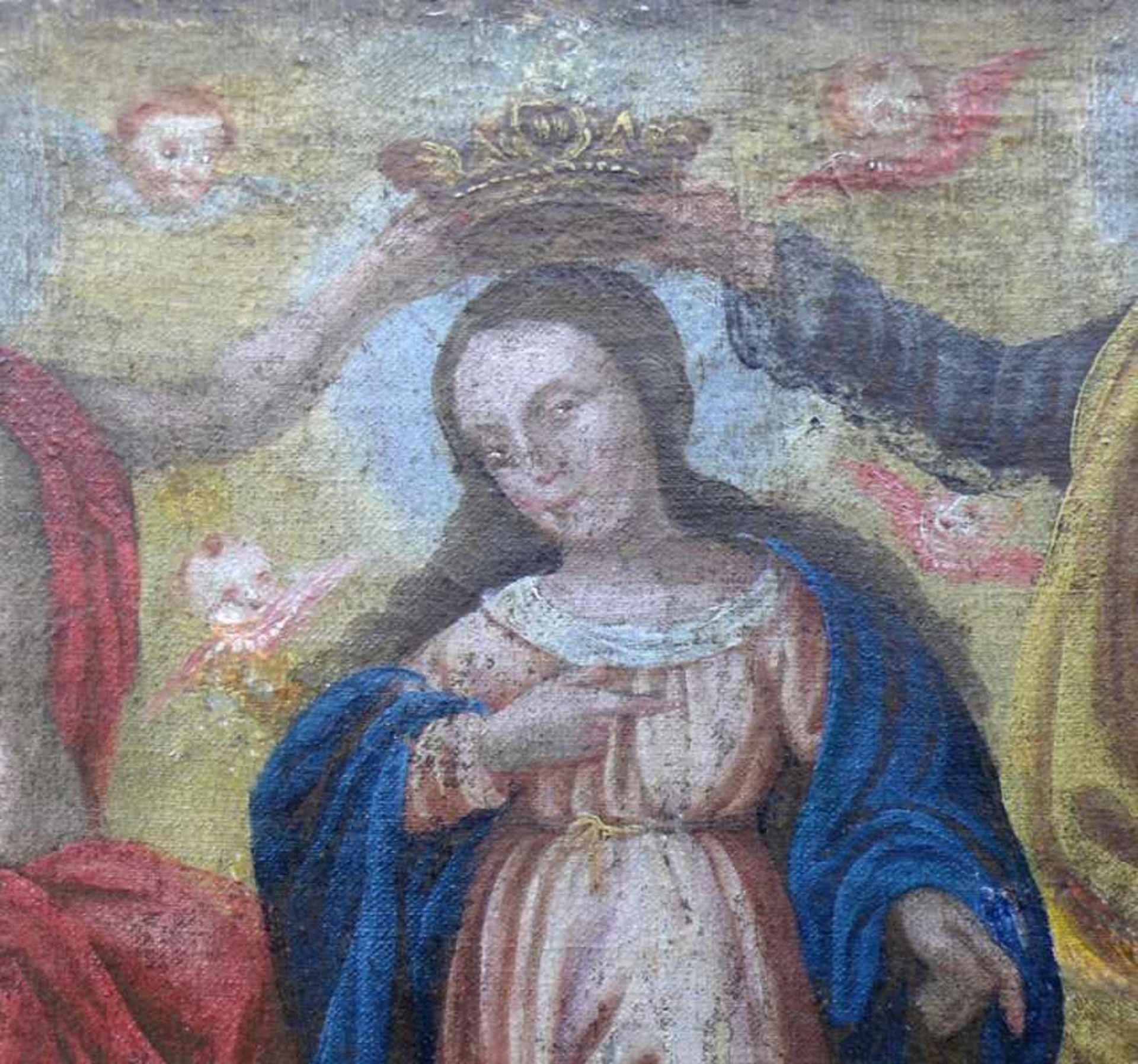Kirchenmaler (Süddeutsch, 17.Jh.)"Marienkrönung"; Maria, flankiert von Gottvater und Christus auf - Image 5 of 6