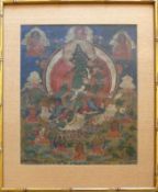 Thangka (wohl Tibet, 19.Jh.)farbige Malerei; ca. 52 x 42 cm; unter PP hinter Glas gerahmt;