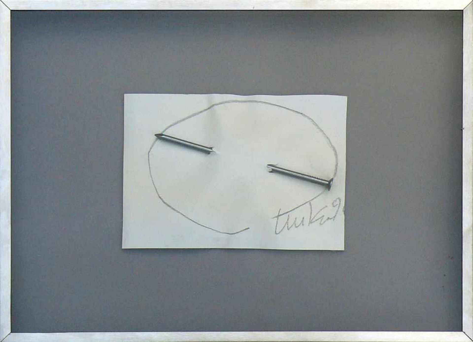 Uecker, Günther (1930 Wendorf)"Nagelbild"; 1990; Bleistift und Nagel auf Papier; 10,5 x 14,5 cm; mit