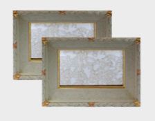 Paar Wandspiegel (19.Jh.)breiter, profilierter Holzrahmen mit geschnitztem Lorbeer-Flechtdekor;