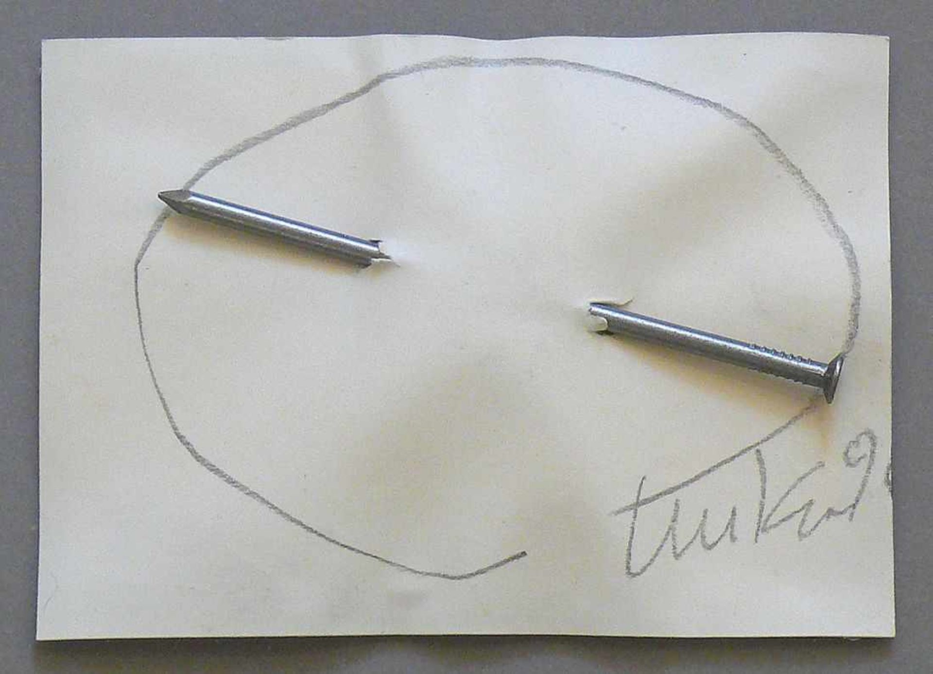 Uecker, Günther (1930 Wendorf)"Nagelbild"; 1990; Bleistift und Nagel auf Papier; 10,5 x 14,5 cm; mit - Bild 2 aus 2